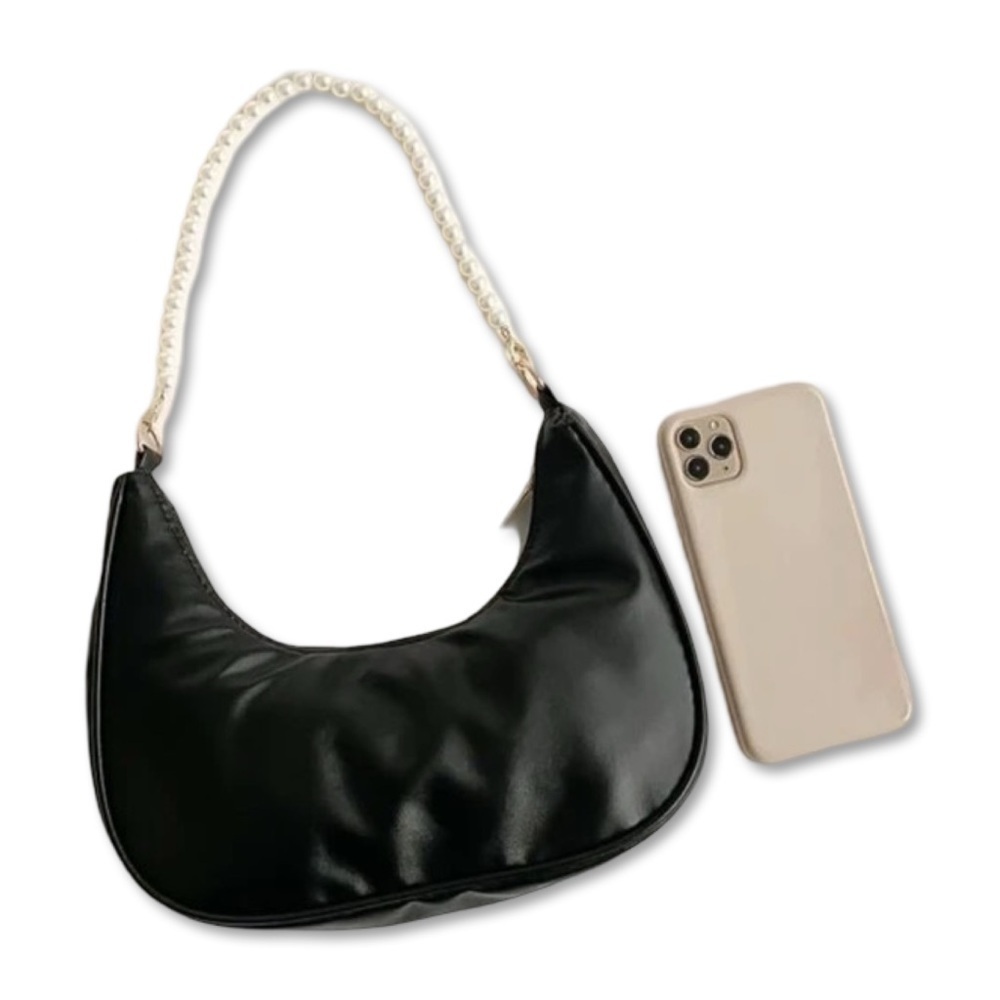 Black Faux Leather Shoulder Bag with Pearl Bader Strap | NWT - Picture 6 of 8